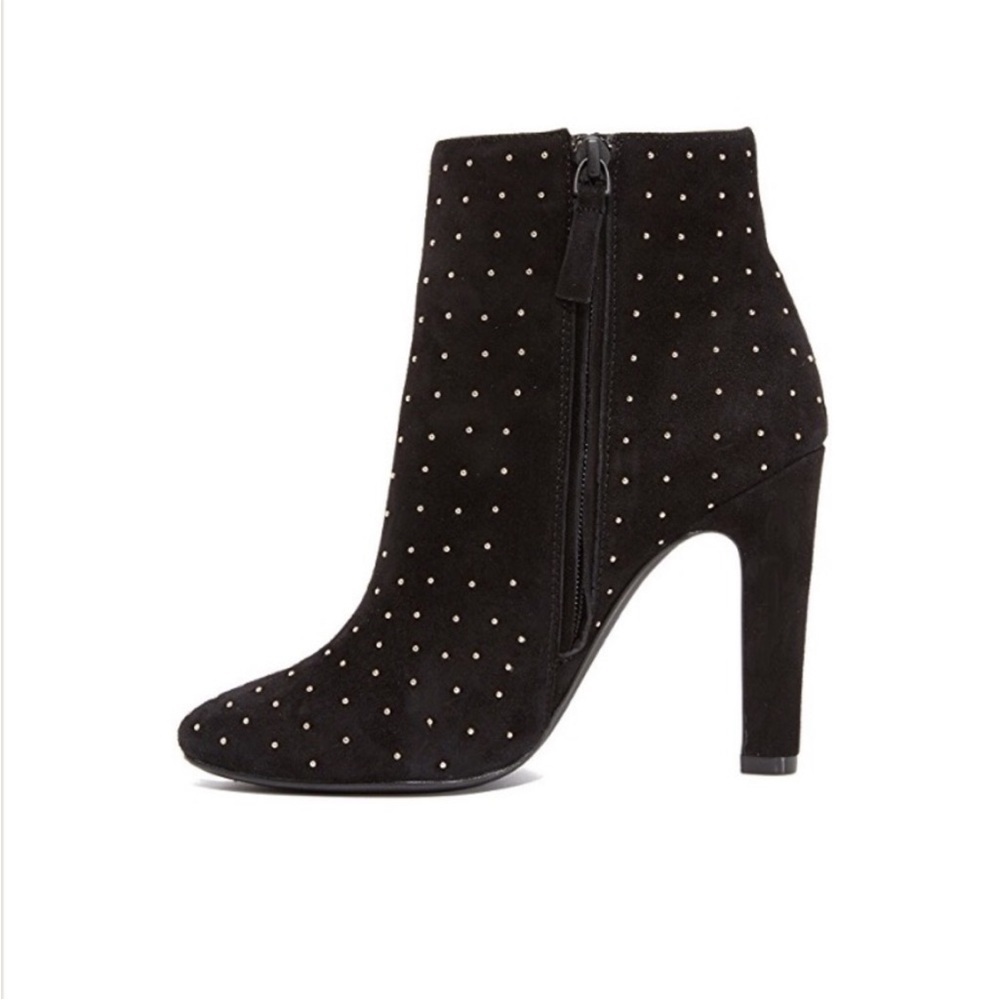 Joie | Hachrio Studded Suede Leather 4.25" Heel Ankle Bootie Black Size 39 - Picture 1 of 14